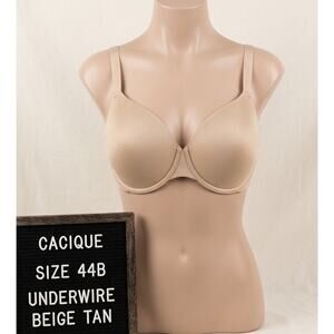 Cacique 44B Bra Beige Nude Lightly Padded Lined T-Shirt Underwire Support